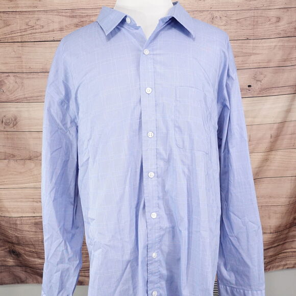 VAN HEUSEN TRAVELER BLUE CHECK BUTTON DOWN SHIRT MENS SZ 4XL 21-21.5 - Picture 3 of 7